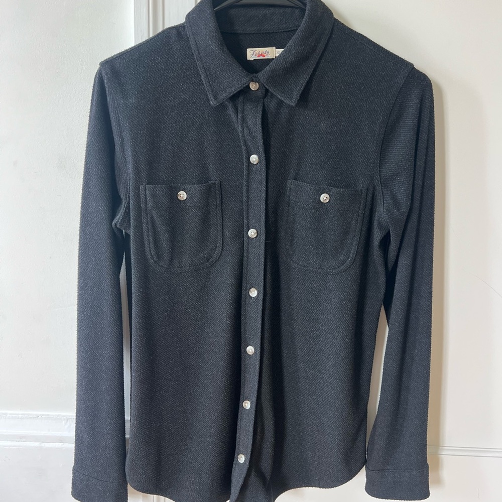Faherty the Legend Sweater Shirt in Black Heathered Twill, Black Button-Up Shirt